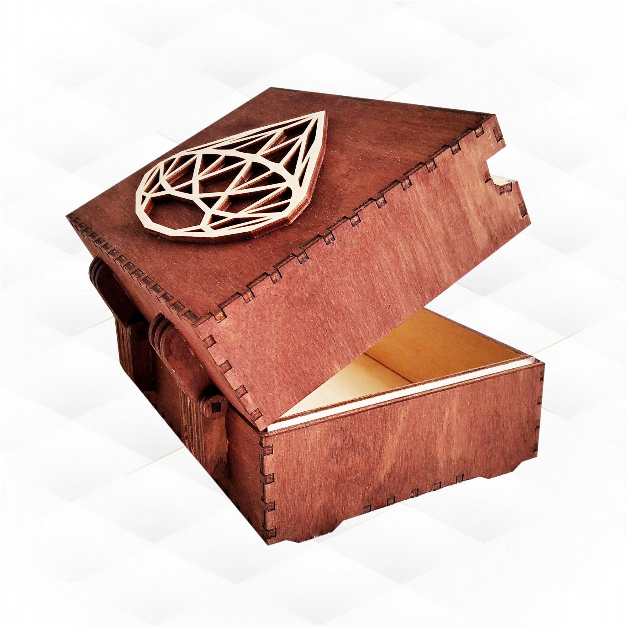 Gift jewelry box diamond pattern laser cut design 3D print model_3