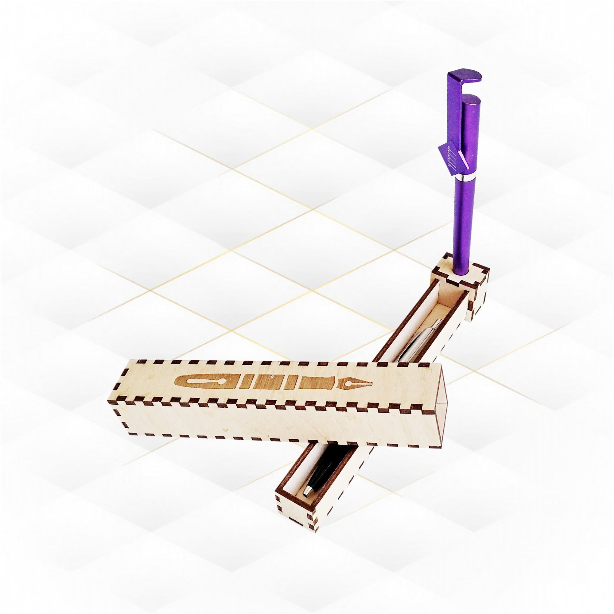 Sliding gift box for pen svg dxf  template for laser cut 3D print model_3