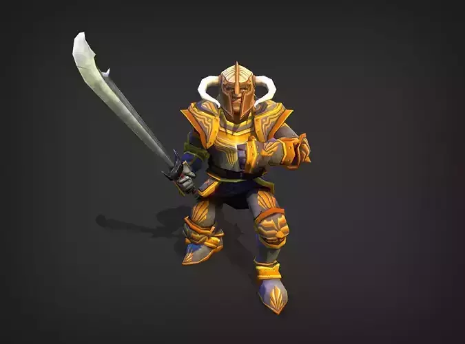 Knight Model armored holding sword Low-poly 3D model