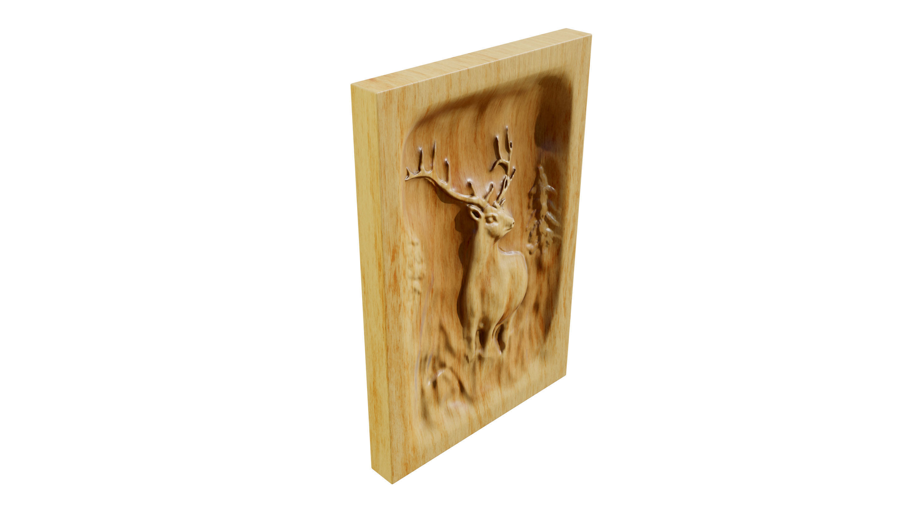 Wooden Deer Carved Board 3D model_2