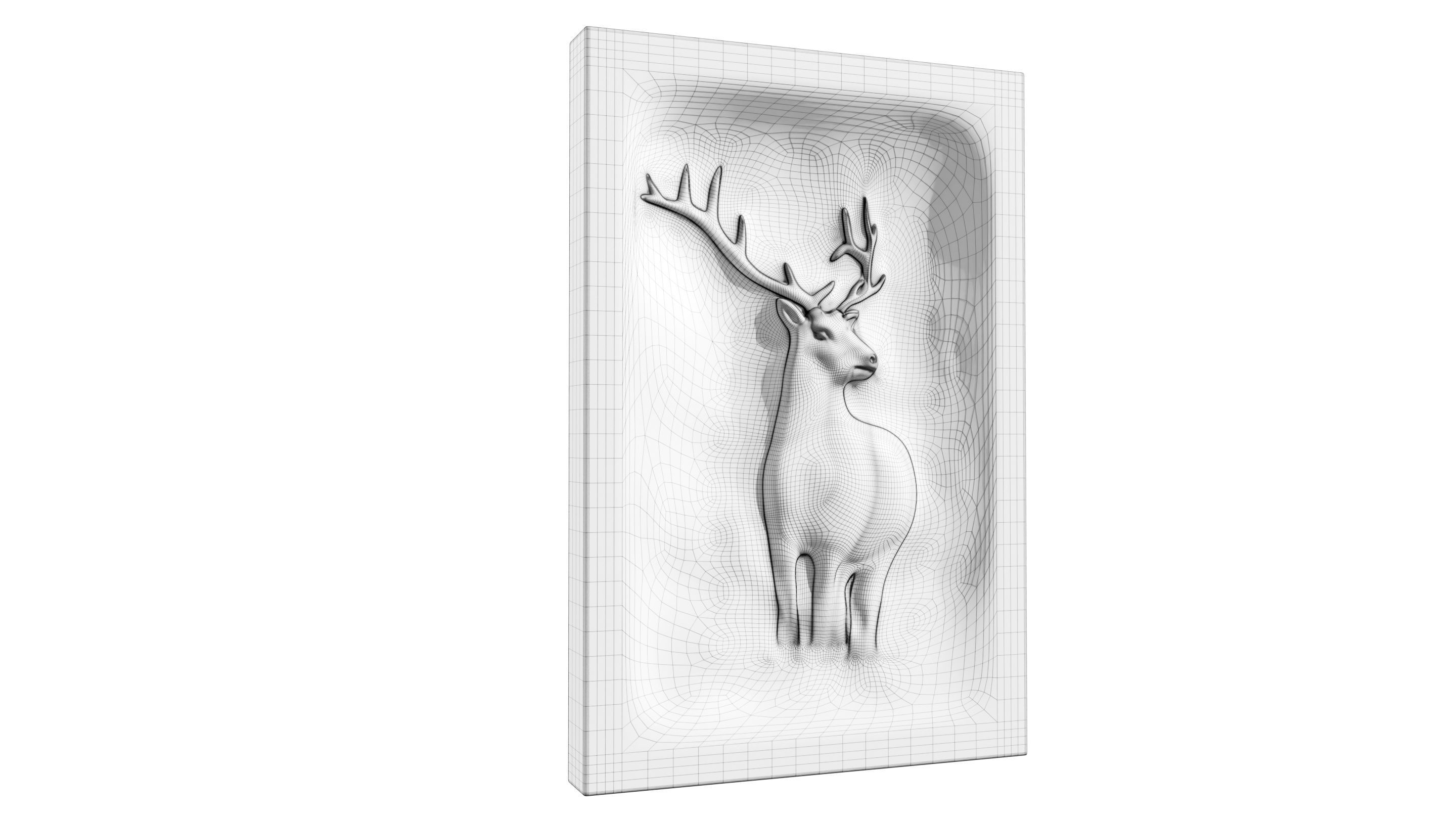 Wooden Deer Carved Board 3D model_16