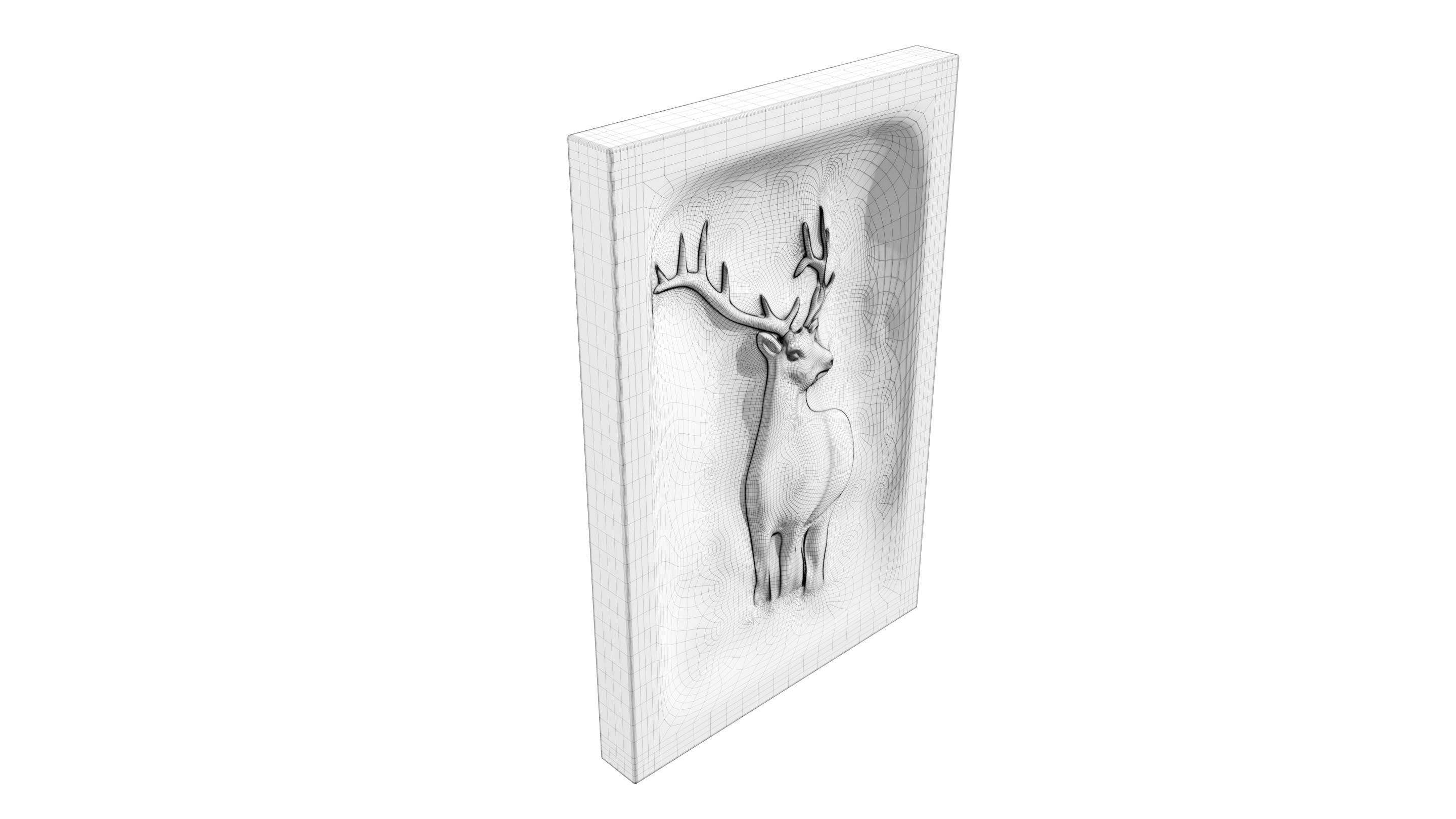 Wooden Deer Carved Board 3D model_12