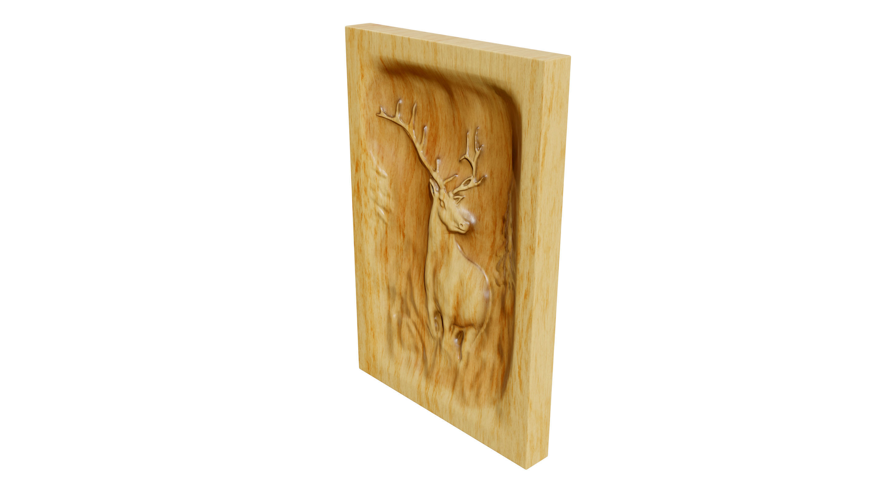 Wooden Deer Carved Board 3D model_3