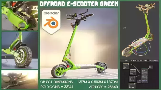 Offroad E-Scooter Green Version Low-poly 3D model