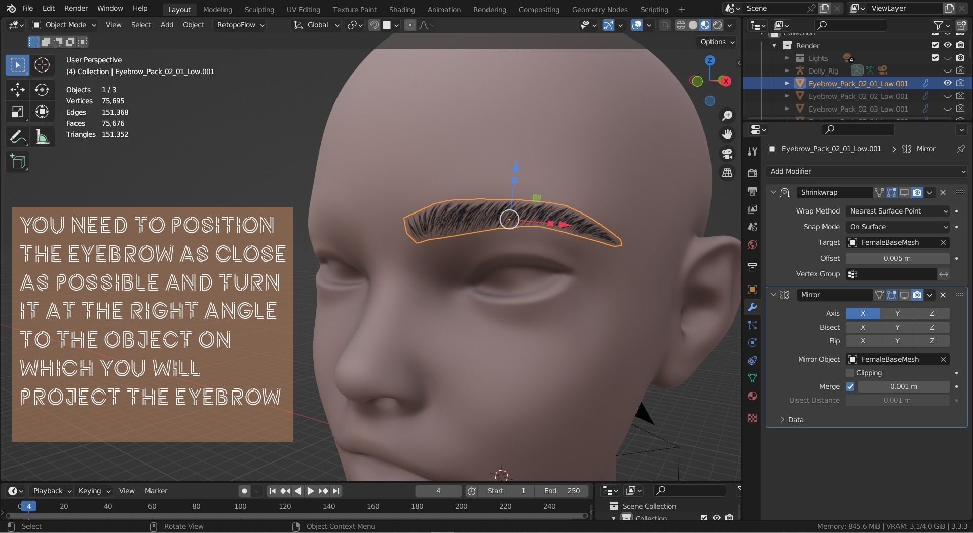 Eyebrow Pack 04 Exotic Low-poly 3D model_11