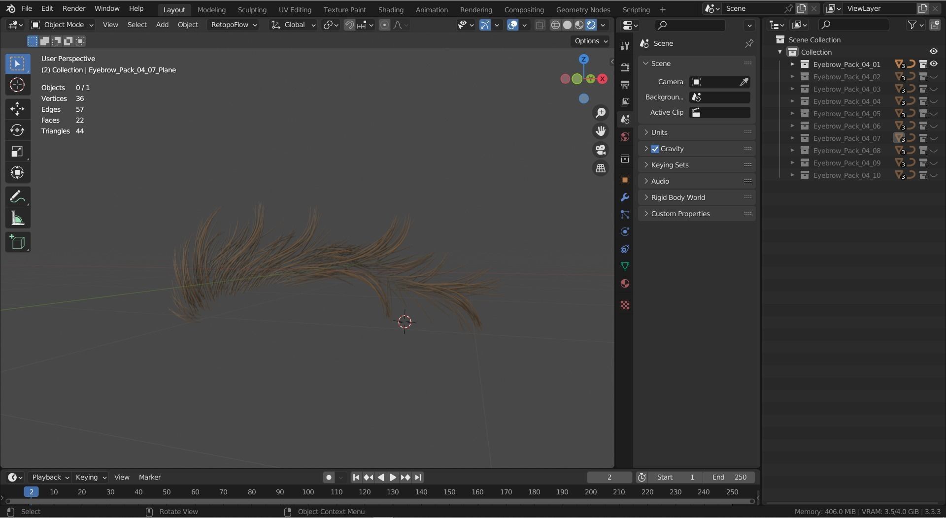 Eyebrow Pack 04 Exotic Low-poly 3D model_9