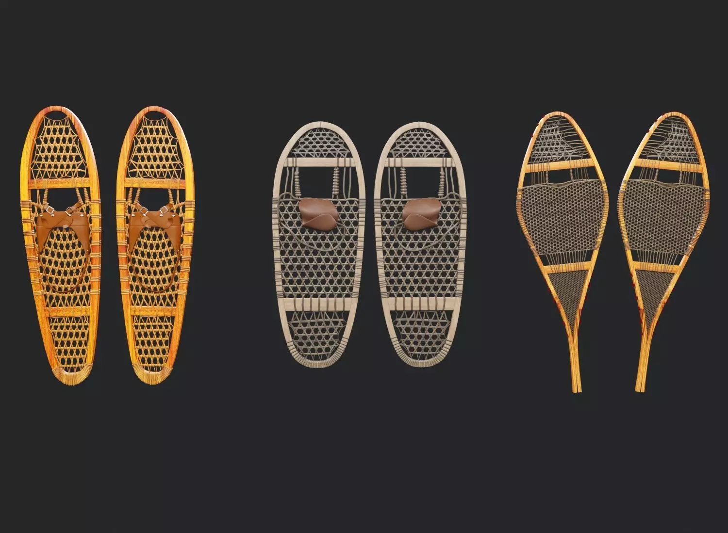 Traditional Wooden Snowshoes 3D model