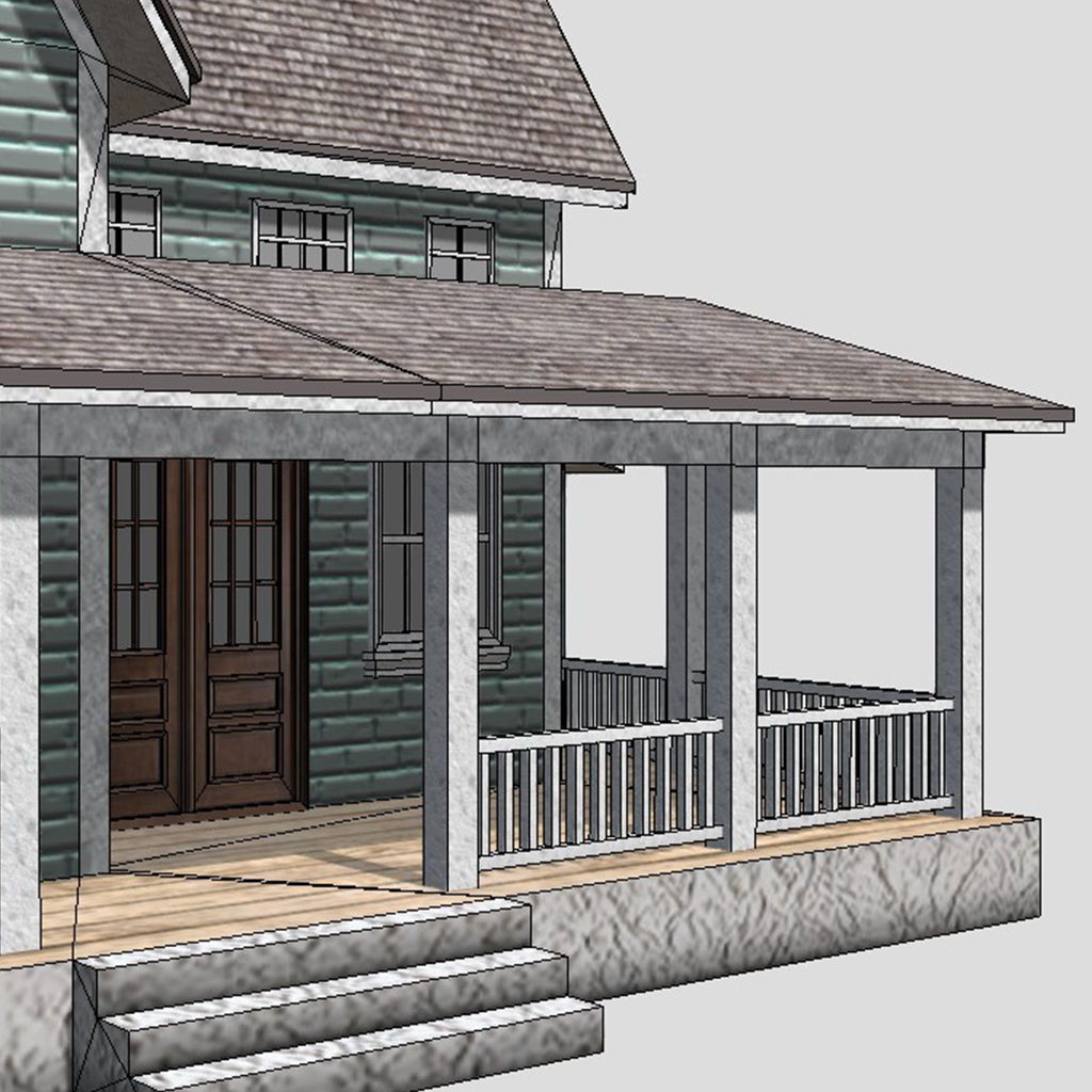American Style Cottage - Town House Model Low-poly 3D model_7