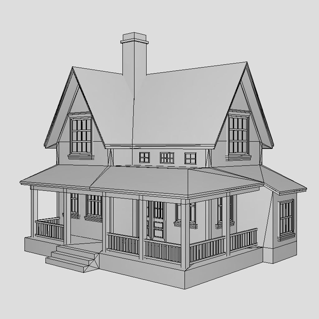 American Style Cottage - Town House Model Low-poly 3D model_6