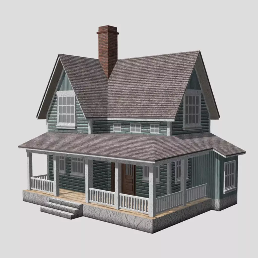 American Style Cottage - Town House Model Low-poly 3D model_0