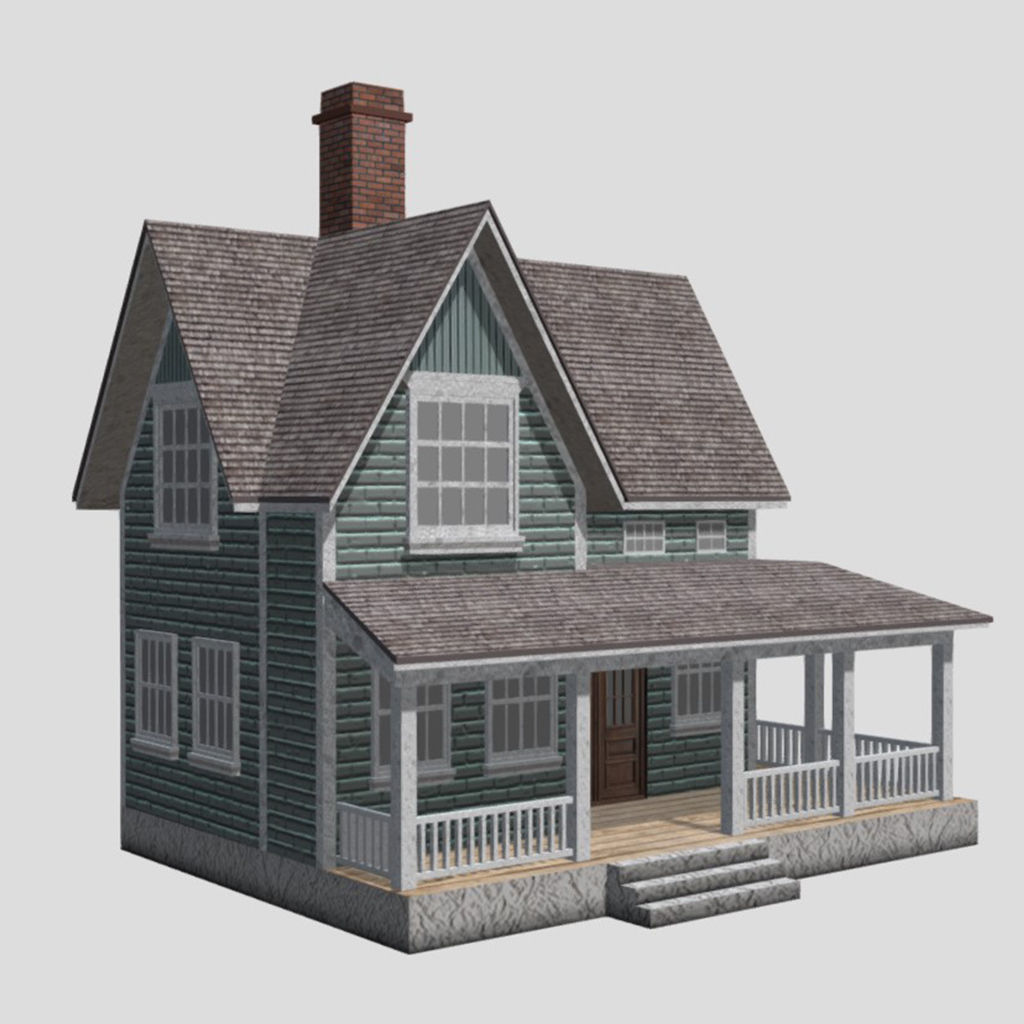American Style Cottage - Town House Model Low-poly 3D model_1
