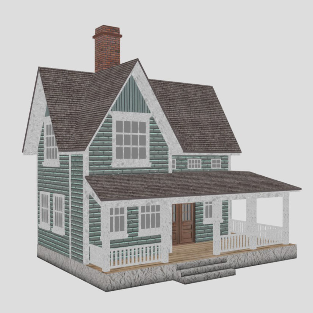 American Style Cottage - Town House Model Low-poly 3D model_8