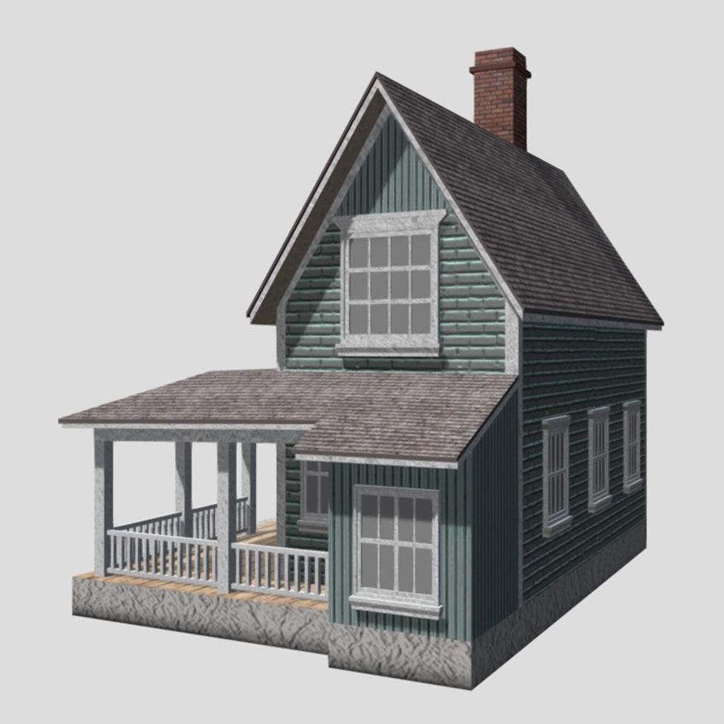 American Style Cottage - Town House Model Low-poly 3D model_2