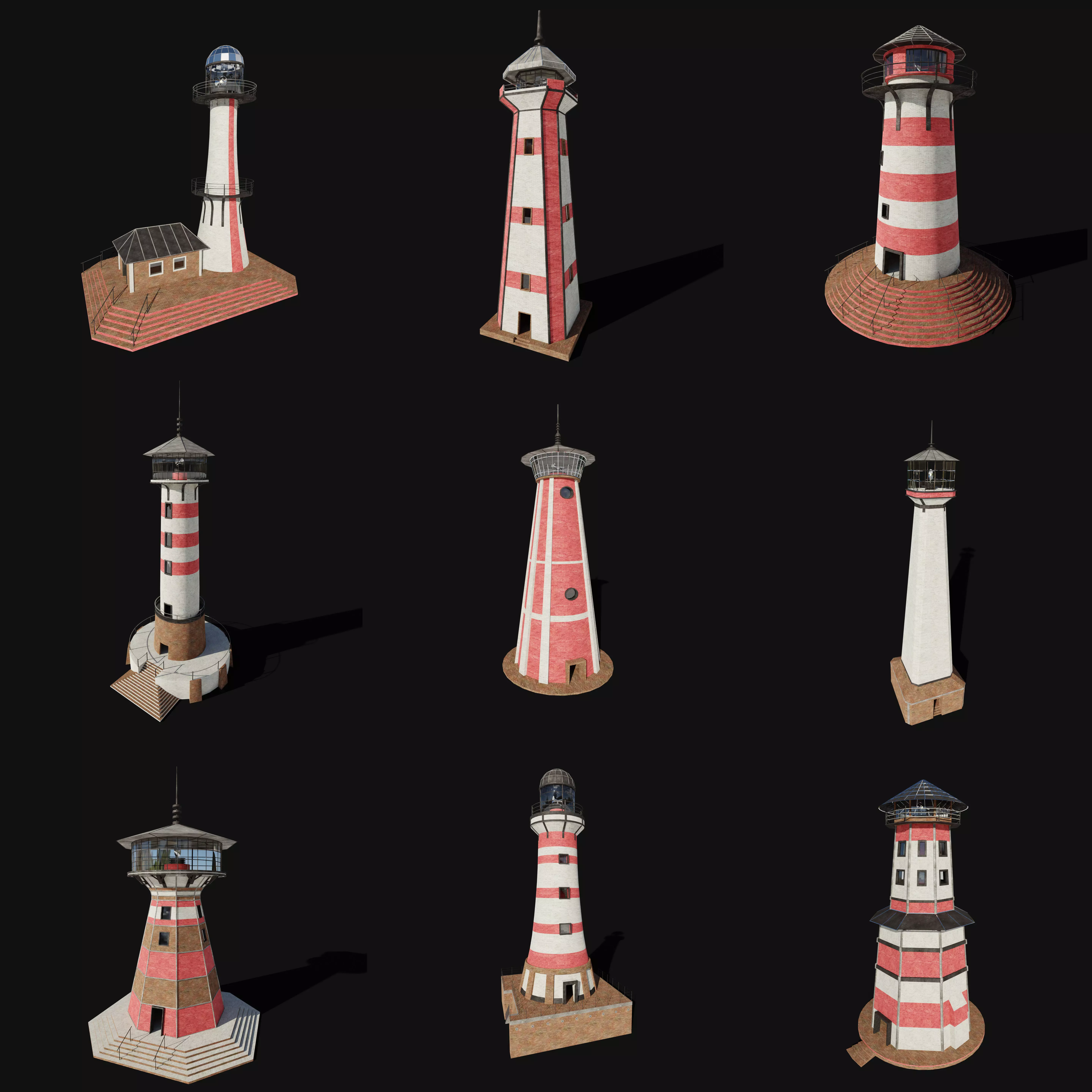 LIGHTHOUSE LIGHT HOUSE SEA OCEAN SHIP WATCH TOWER SKY COLLECTION Low-poly 3D model