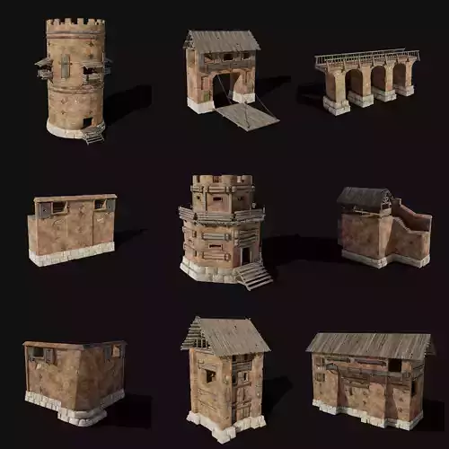 CASTLE MEDIEVAL WATCH TOWER WALLS WALL BUILDER COLLECTION AAA Low-poly 3D model