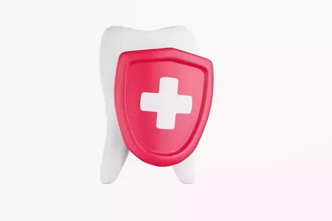 White tooth behind a red shield