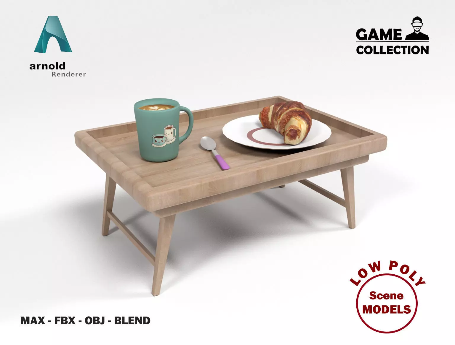Breakfast Tray Low-poly 3D model