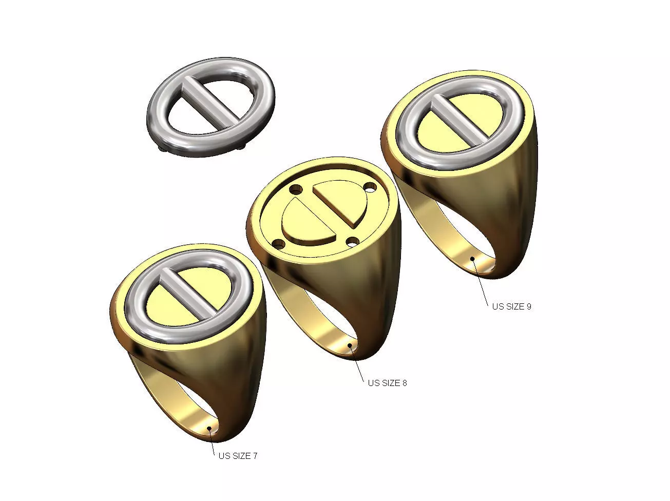 Rounded anchor link inserts oval signet US sizes 7 8 9 3D print model