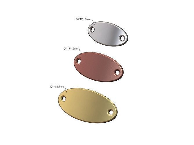Simple oval ID bracelet plates tags miniset 3D print model