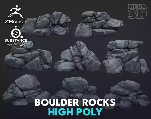 High poly Boulder Rock 230414