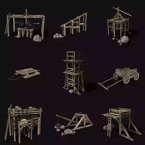 QUARRY MINE MACHINES CONSTRUCTION TOOL MACHINERY COLLECTION Low-poly 3D model