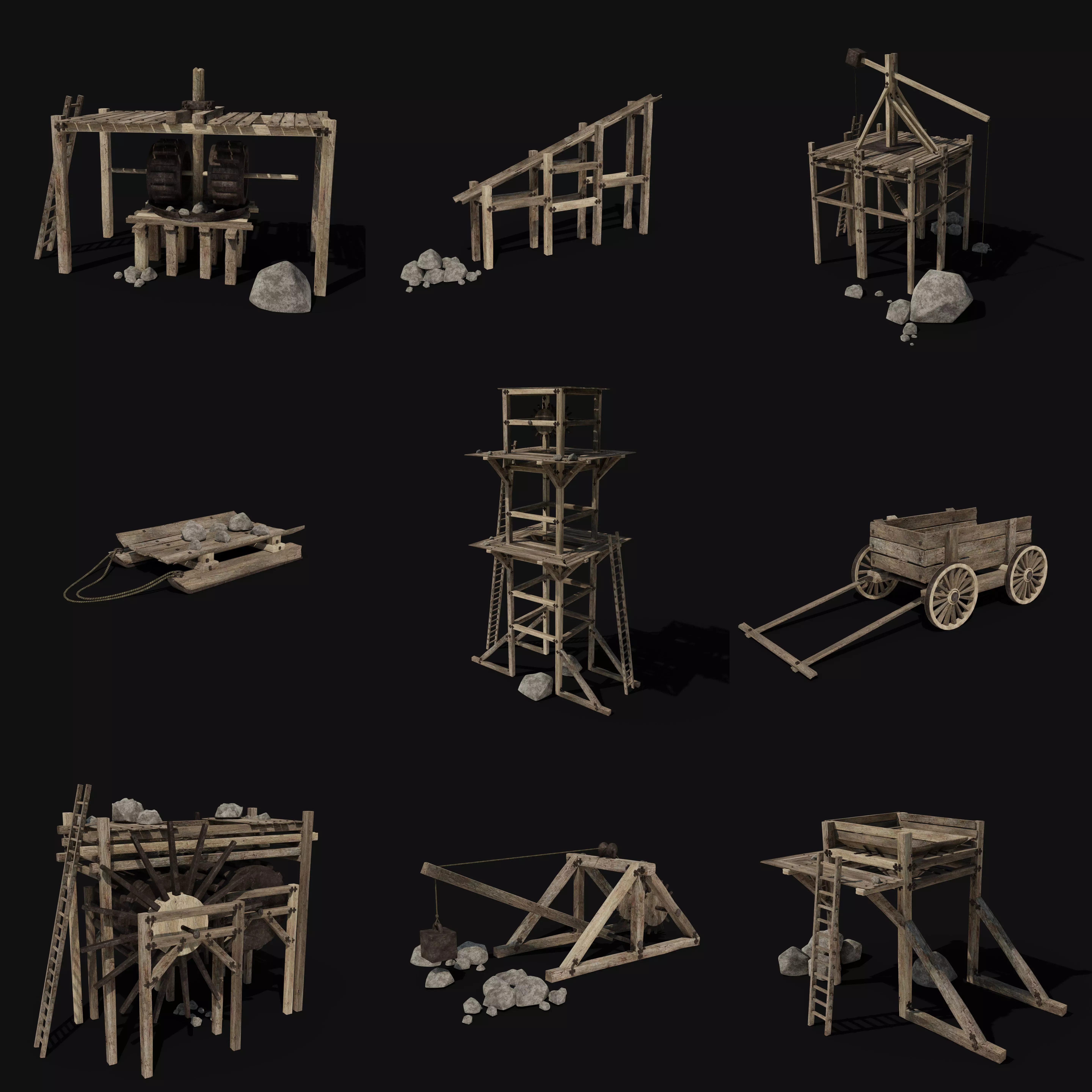 QUARRY MINE MACHINES CONSTRUCTION TOOL MACHINERY COLLECTION Low-poly 3D model_0