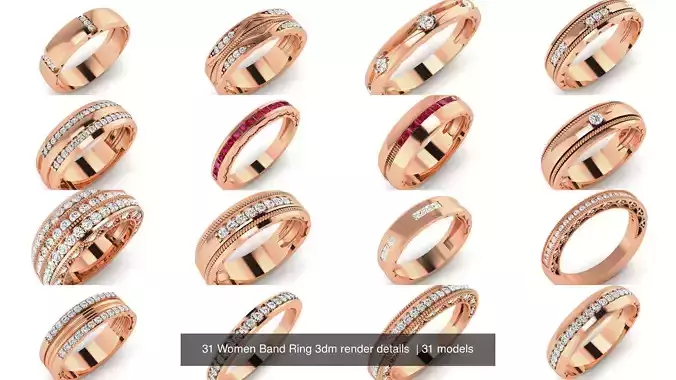 31 Women Band Ring 3dm render details 