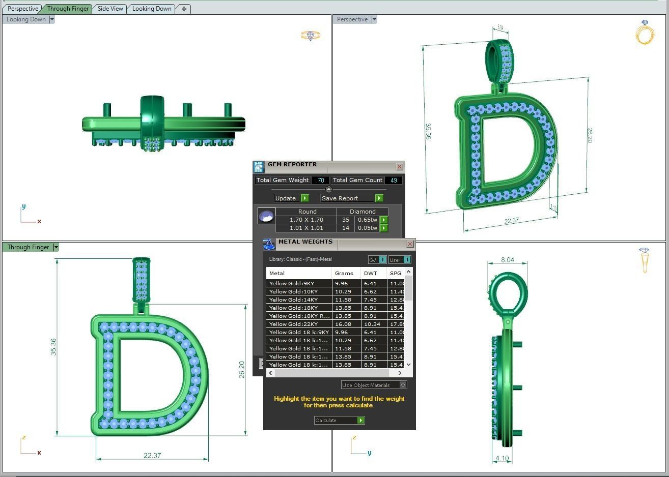 Alphabet Diamond pendant D 3D print model_4