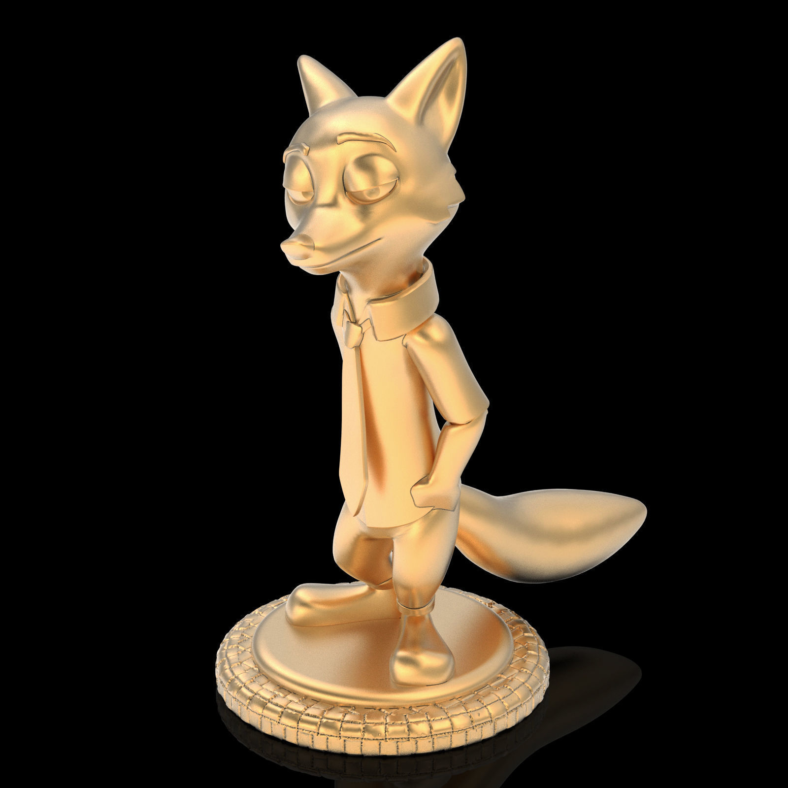 Nick Wilde Zootopia statue silver gold printable 3D model 3D print model_5