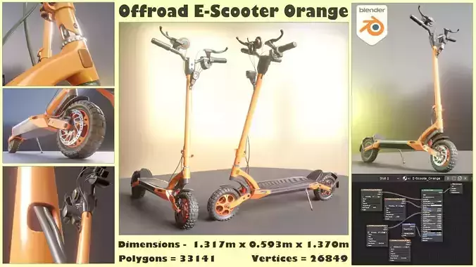 Orange Offroad E-Scooter Low-poly 3D model