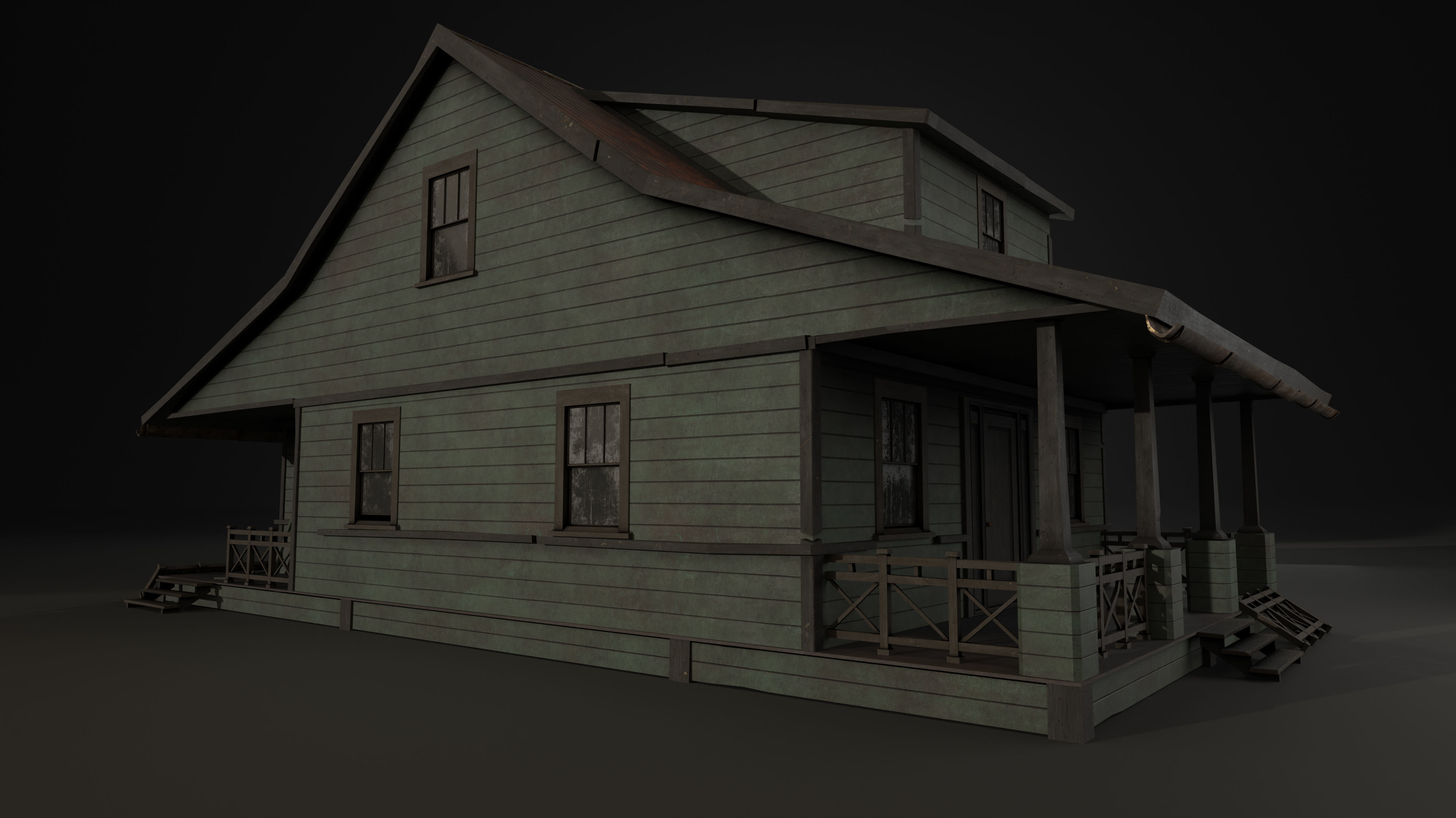American House for game projects Low-poly 3D model_4