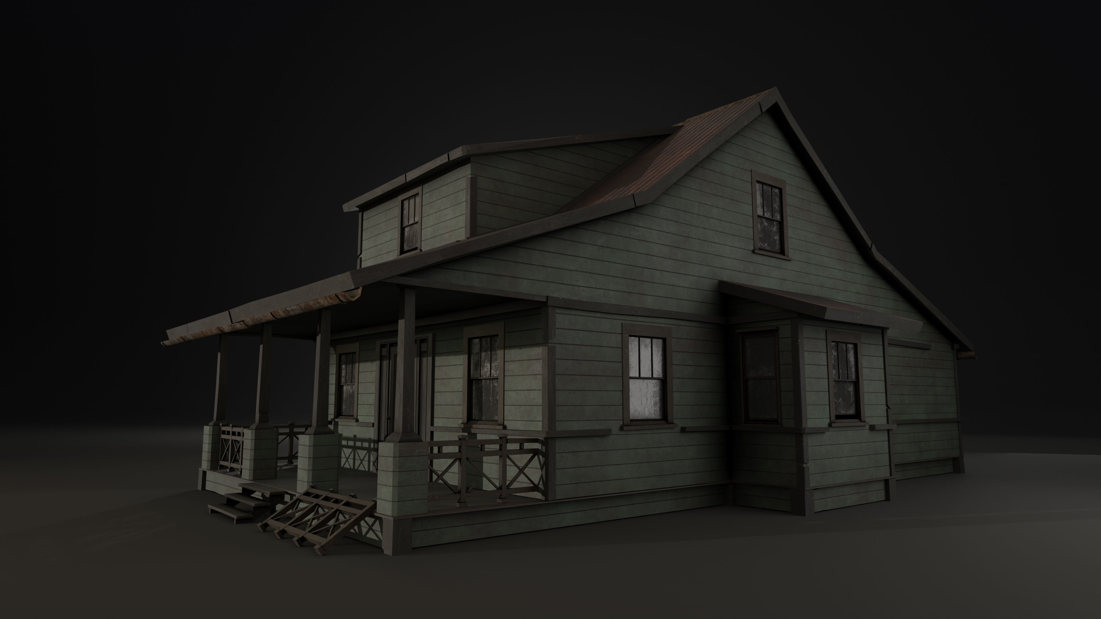 American House for game projects Low-poly 3D model_3