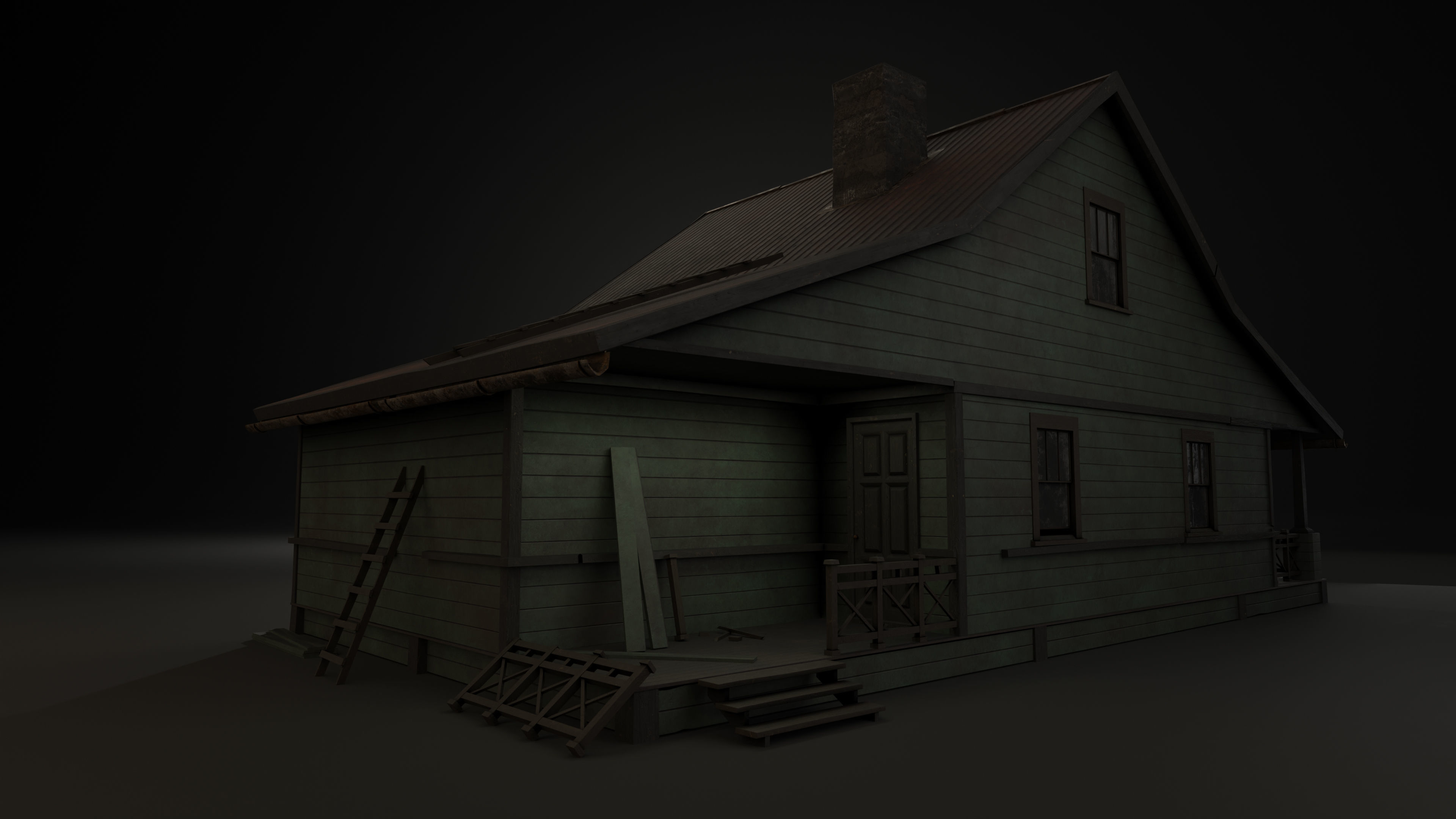 American House for game projects Low-poly 3D model_2