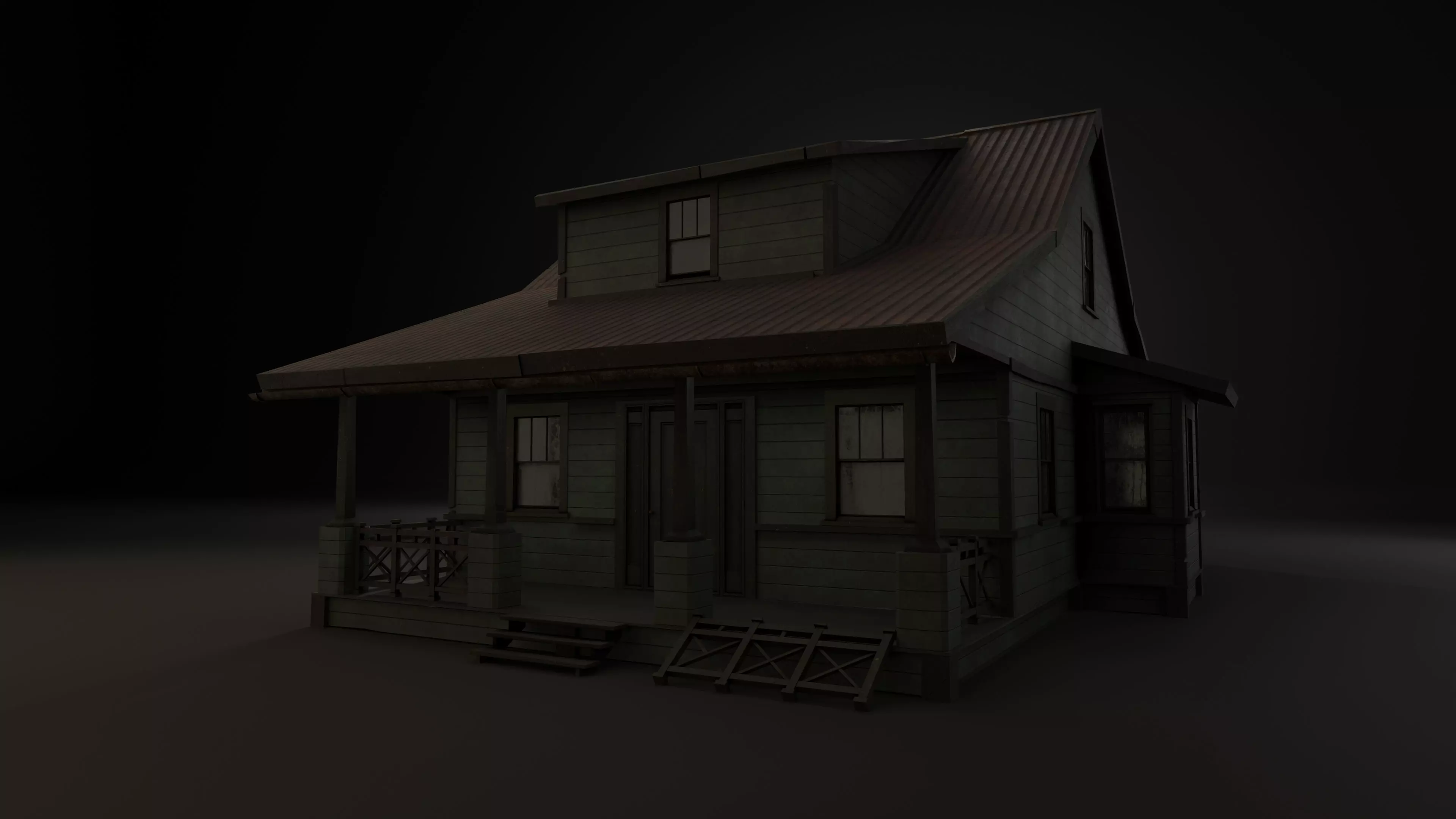 American House for game projects Low-poly 3D model_0