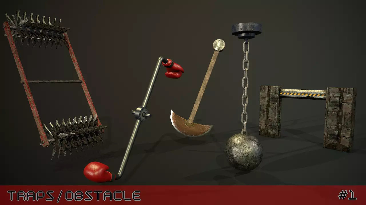 Traps set -1 Asset Game ready Obstacle Low-poly 3D model_0
