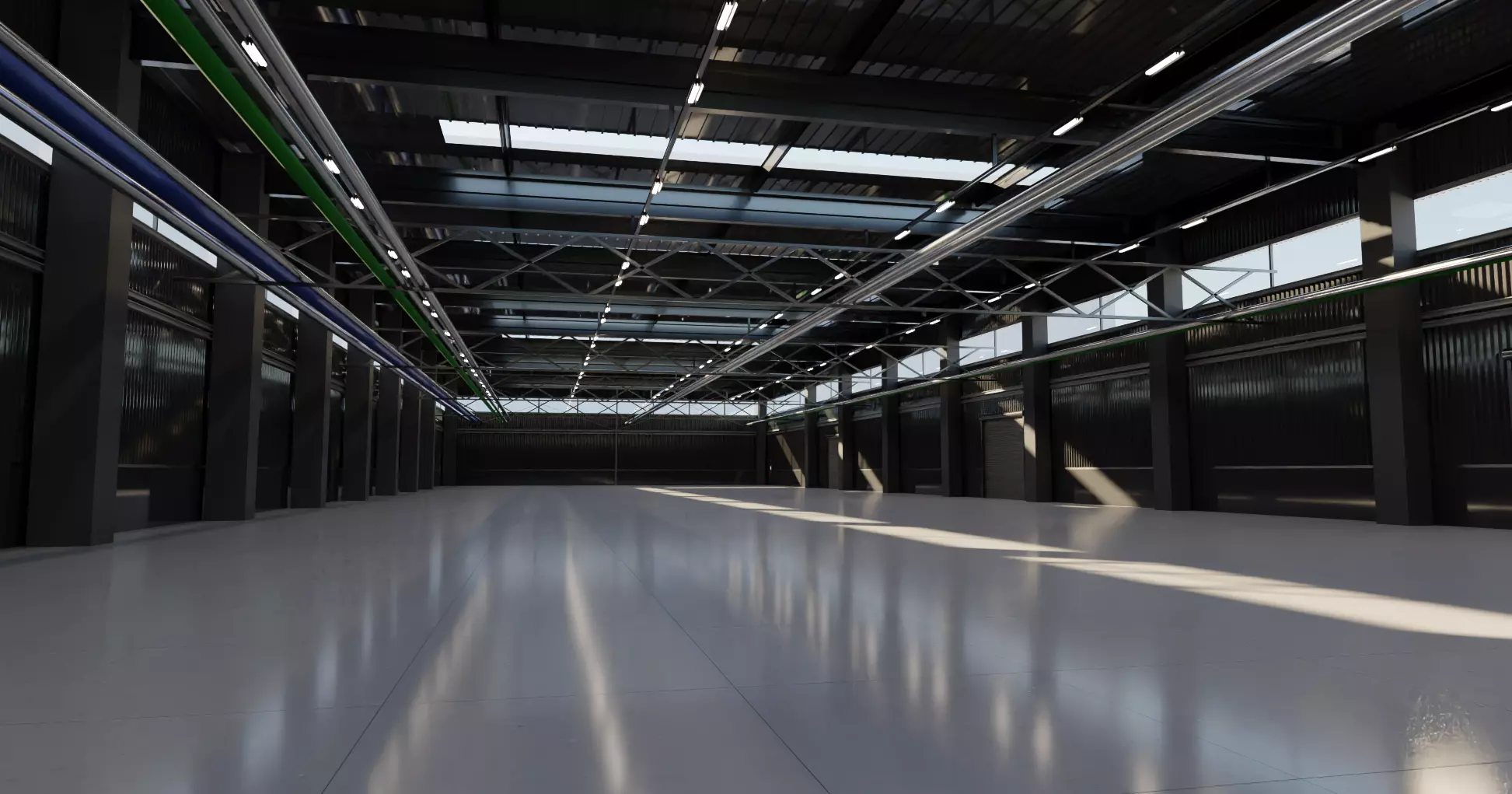 Hangar warehouse interior industrial building for visualization 3D model_0