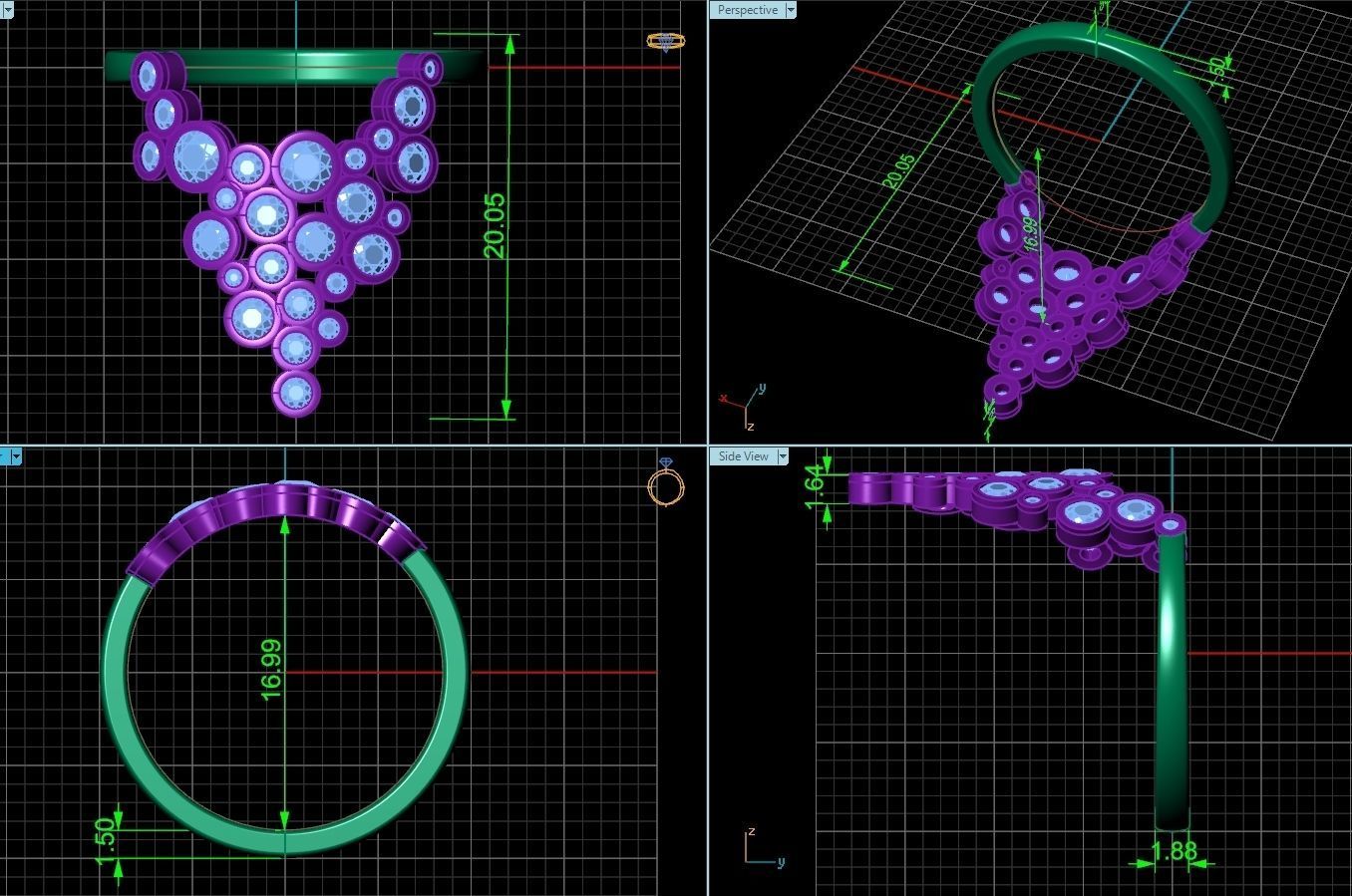 Geometric diamond bubbles ring 2722 3D print model_4