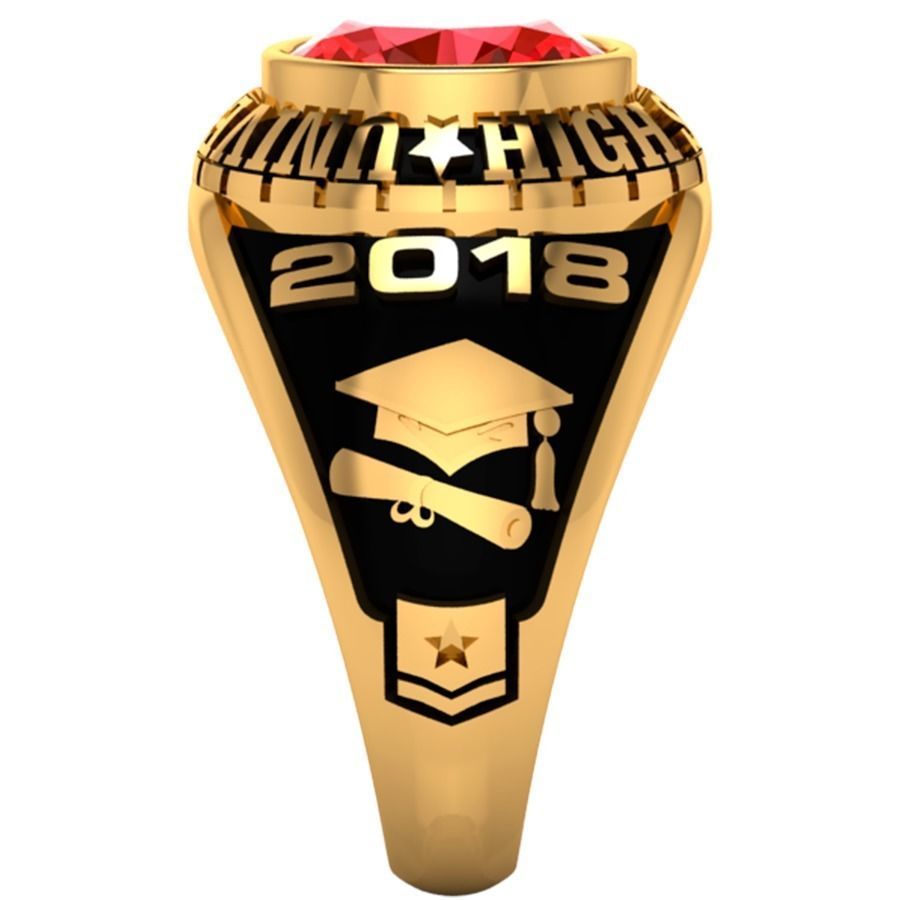 Personalized Class Ring 15 -Oval Gem for Men with Side Star 3D print model_2