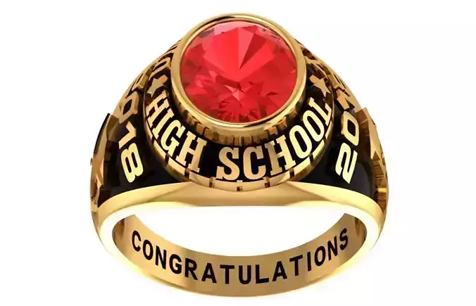 Personalized Class Ring 15 -Oval Gem for Men with Side Star