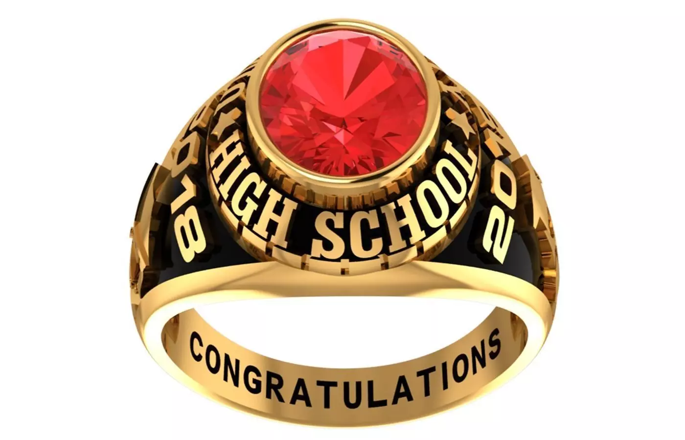 Personalized Class Ring 15 -Oval Gem for Men with Side Star 3D print model_0