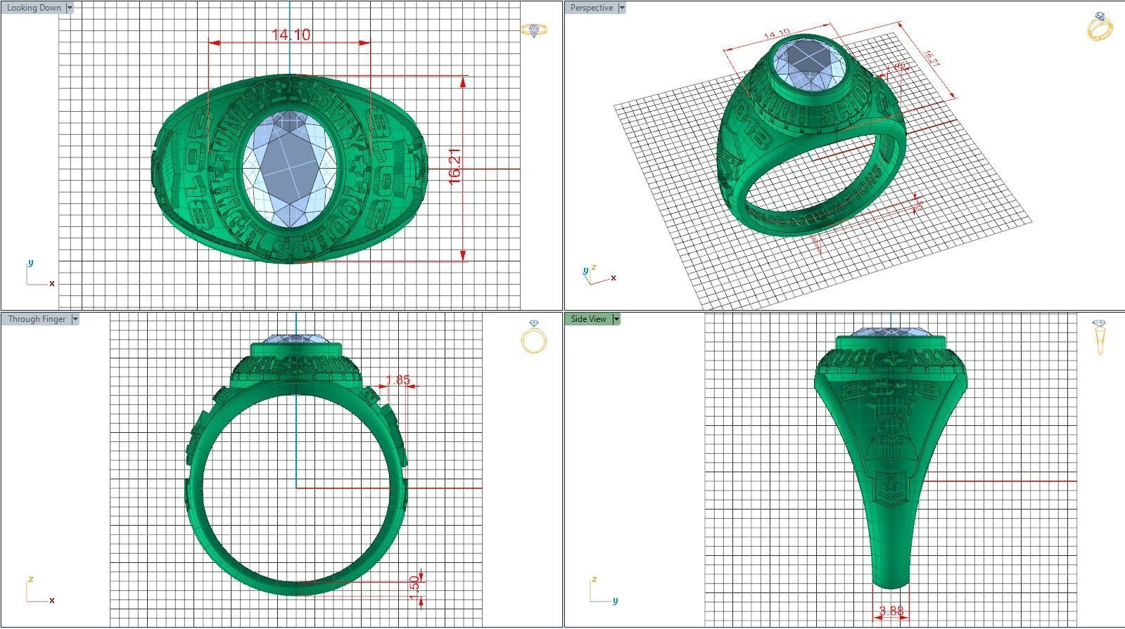 Personalized Class Ring 15 -Oval Gem for Men with Side Star 3D print model_3