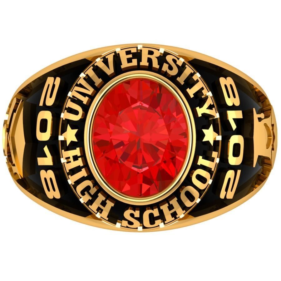 Personalized Class Ring 15 -Oval Gem for Men with Side Star 3D print model_1