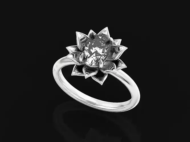 Lotus flower ring with oval stone 2730