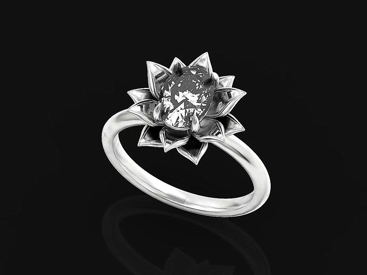 Lotus flower ring with oval stone 2730 3D print model