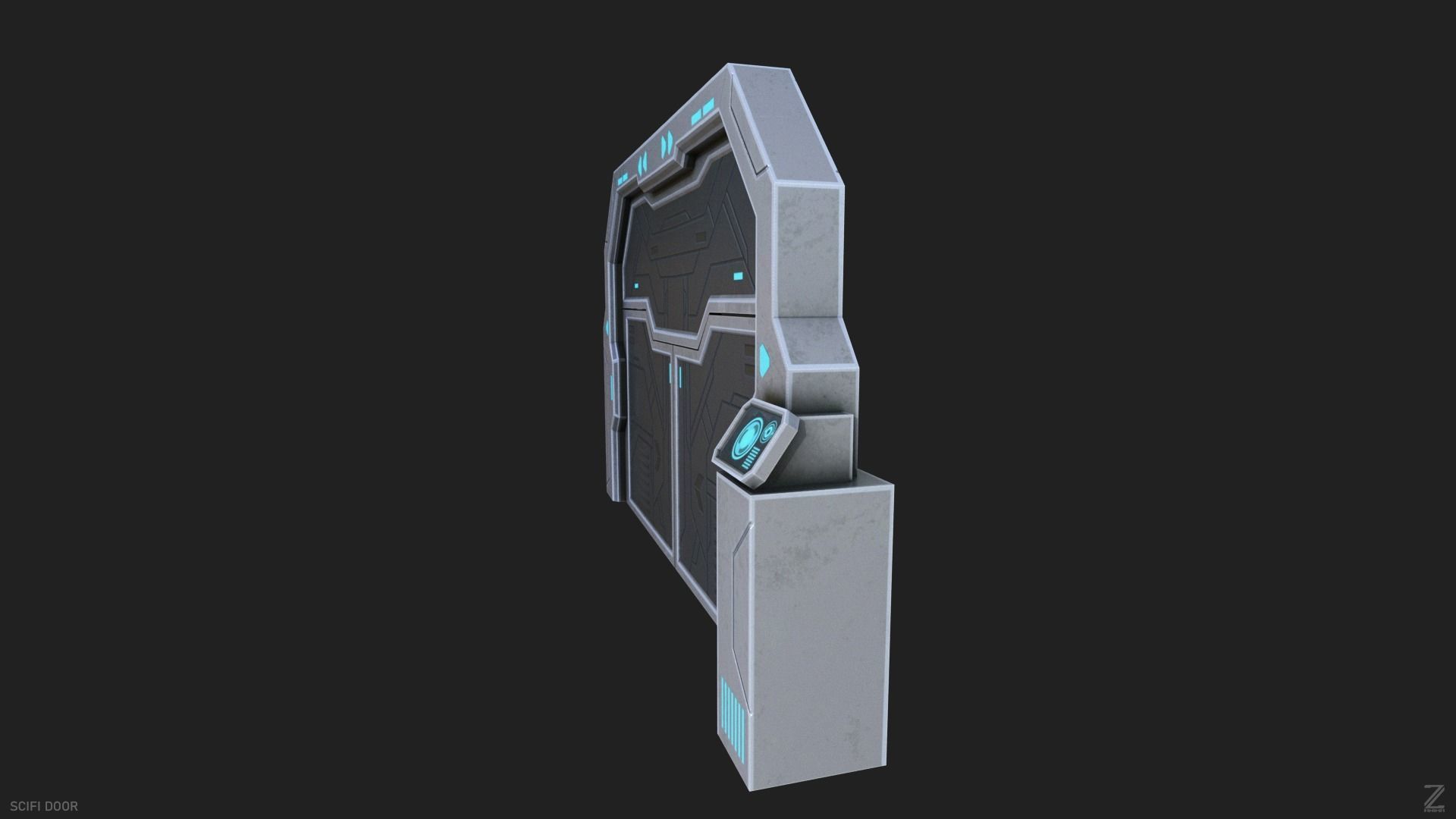 Scifi door Low-poly 3D model_4
