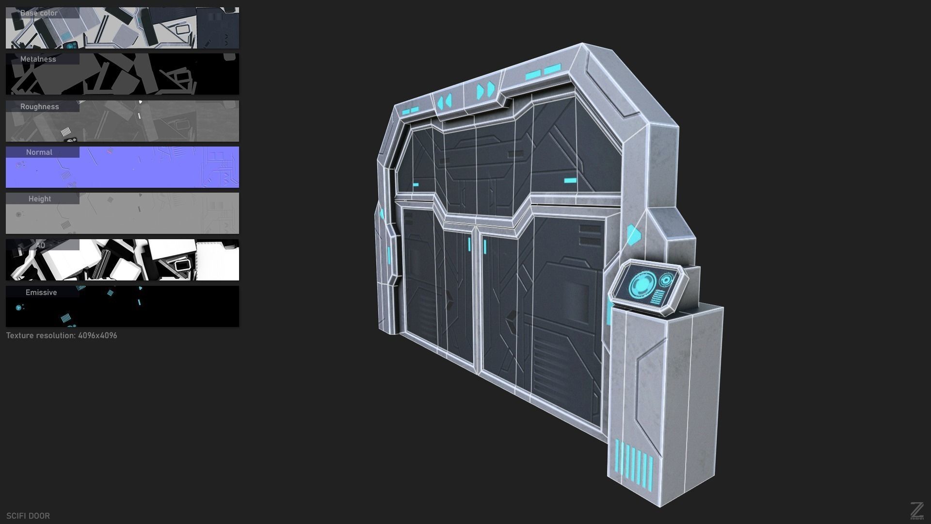 Scifi door Low-poly 3D model_1