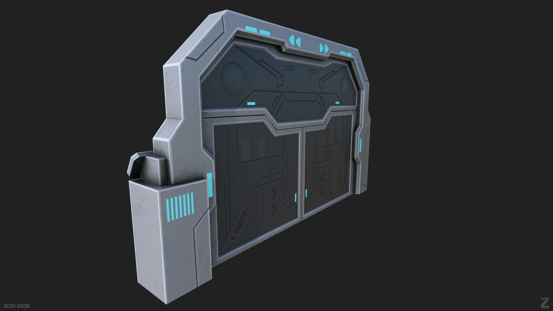 Scifi door Low-poly 3D model_6