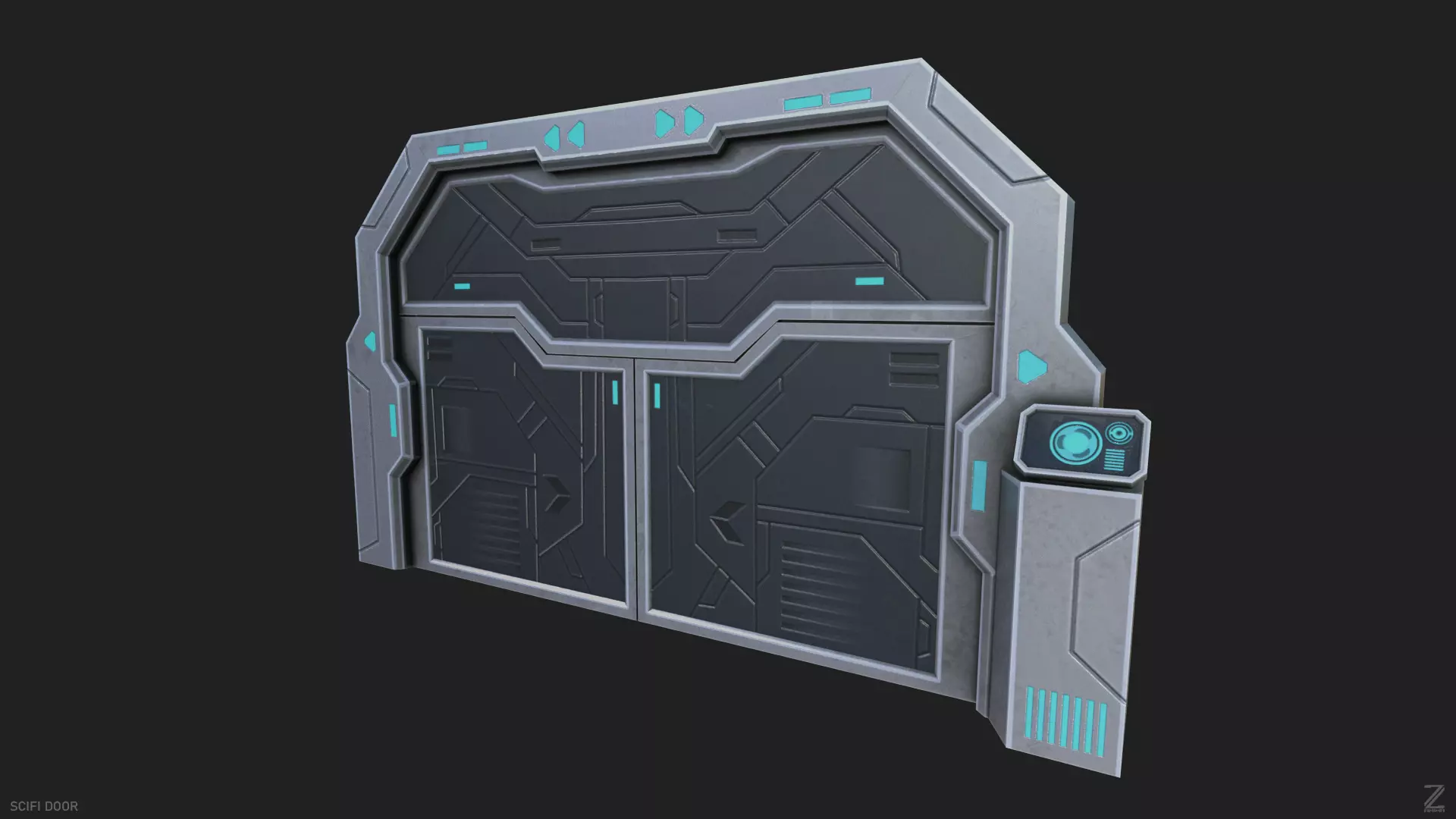Scifi door Low-poly 3D model_0