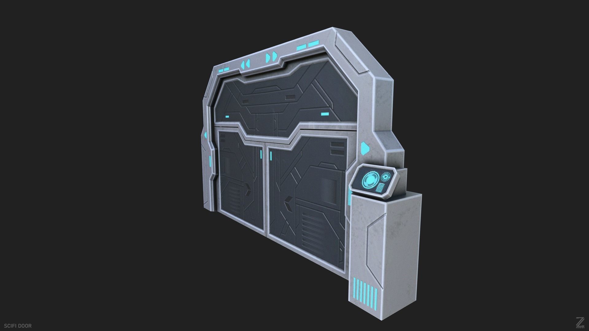 Scifi door Low-poly 3D model_3