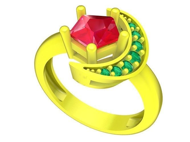 korean pentagon diamond with moon women ring 4890 3D print model